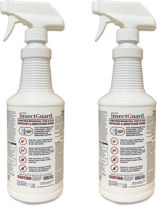 InsectGuard Permethrin Mosquitoes, Ticks and Flies Repellent & Insecticide Spray Quart (32oz) 2 Pack