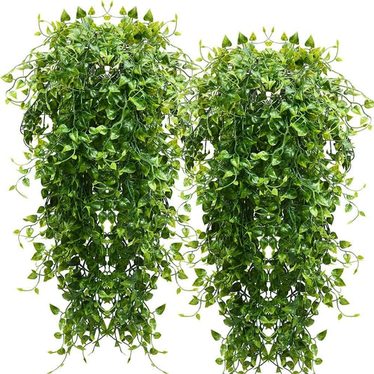 RECUTMS Artificial Hanging Plants 4pcs 33Inch Fake Wall Plant Faux Eucalyptus Leaves Ivy Swag UV Resistant Plastic Greenery Indoor Outdoor Home Garden Wedding Jungle Party Patio Office Shelf Decor
