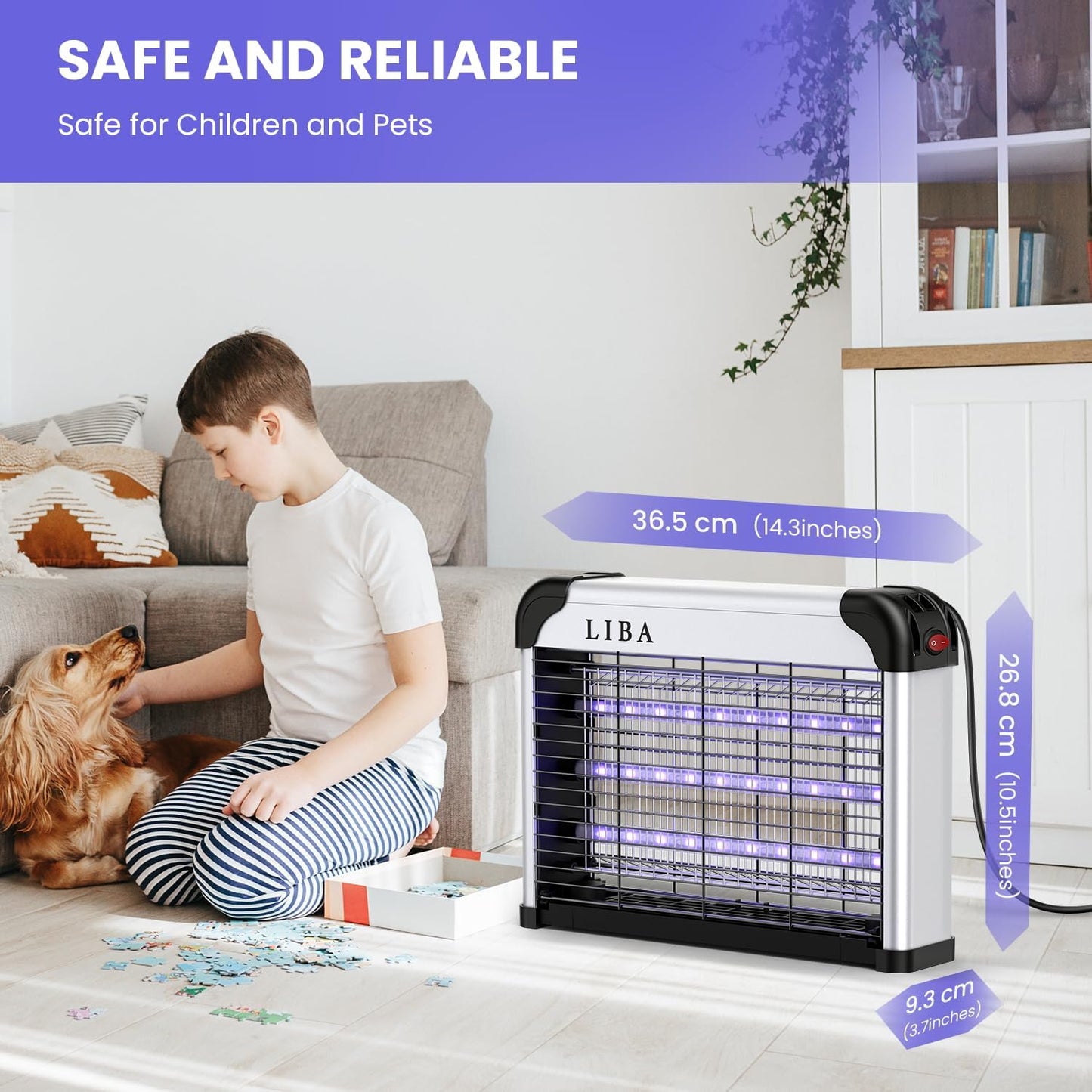 LiBa LED Indoor Bug Zapper, Electric Mosquito Killer Fly Zapper with Dual UV Wavelength Attraction, High Voltage Fly Trap Mosquito Trap Over 10-Year Lifespan LED Bulbs Light, Safe for Kids/Pets