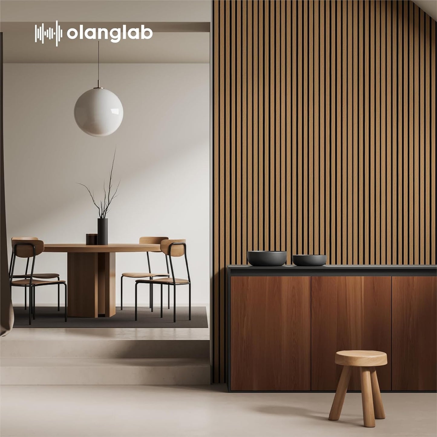 Olanglab Wood Slat Wall Panels 4 Pack, Wooden Acoustic Wall Panels, 94.5"x12.6" Each 3D Wall Panels for Interior Wall Decor (Cherry Toned-Extendo Trio)