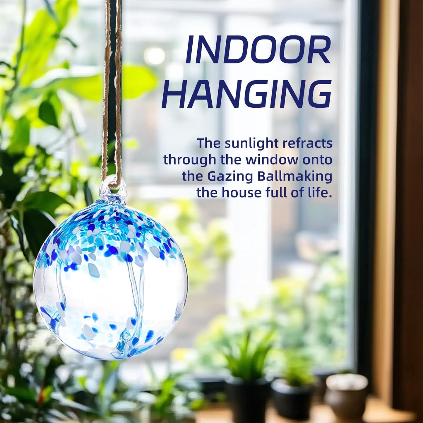 VOREEN 6" Hanging Glass Garden Gazing Ball Hand Blown Glass Witch Ball Christmas Ornament Friendship Balls for Outdoor Garden Patio Window Home Décor, Gift for Mom Wife Friend, Blue