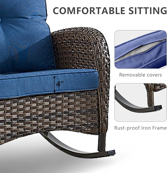 HUMMUH 7-Piece Outdoor Patio Furniture PE Wicker Patio Conversation Set,High Back Patio Couch with Ottomans Outdoor Rocking Chairs with Tables for Backyard,Porch,Deck