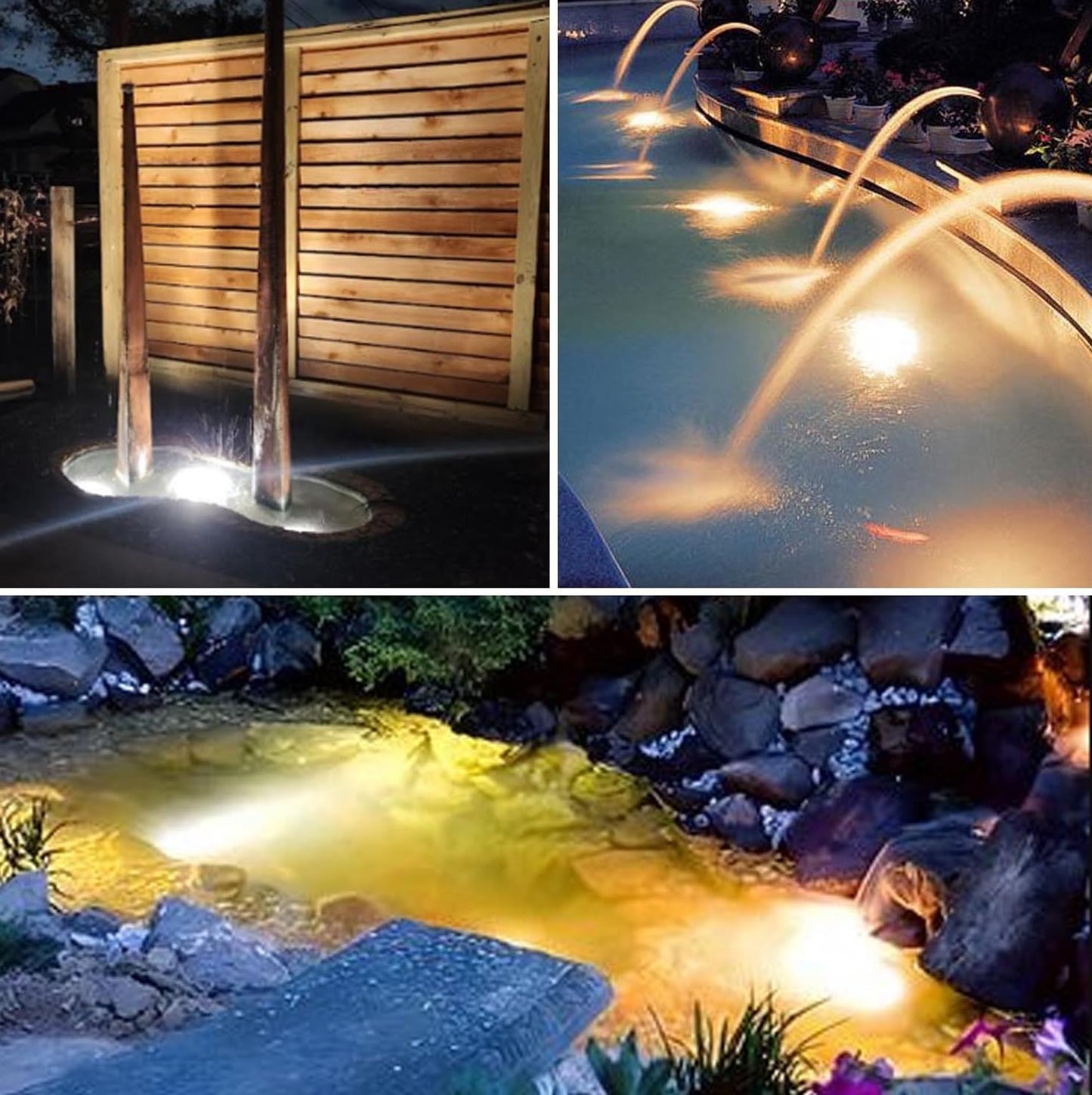 Warm White Pond Lights, Underwater Landscape Spotlights, IP68 Waterproof Submersible Fountain Lights for Garden Yard Aquarium Pond Fountain Waterfall (3 Lights)