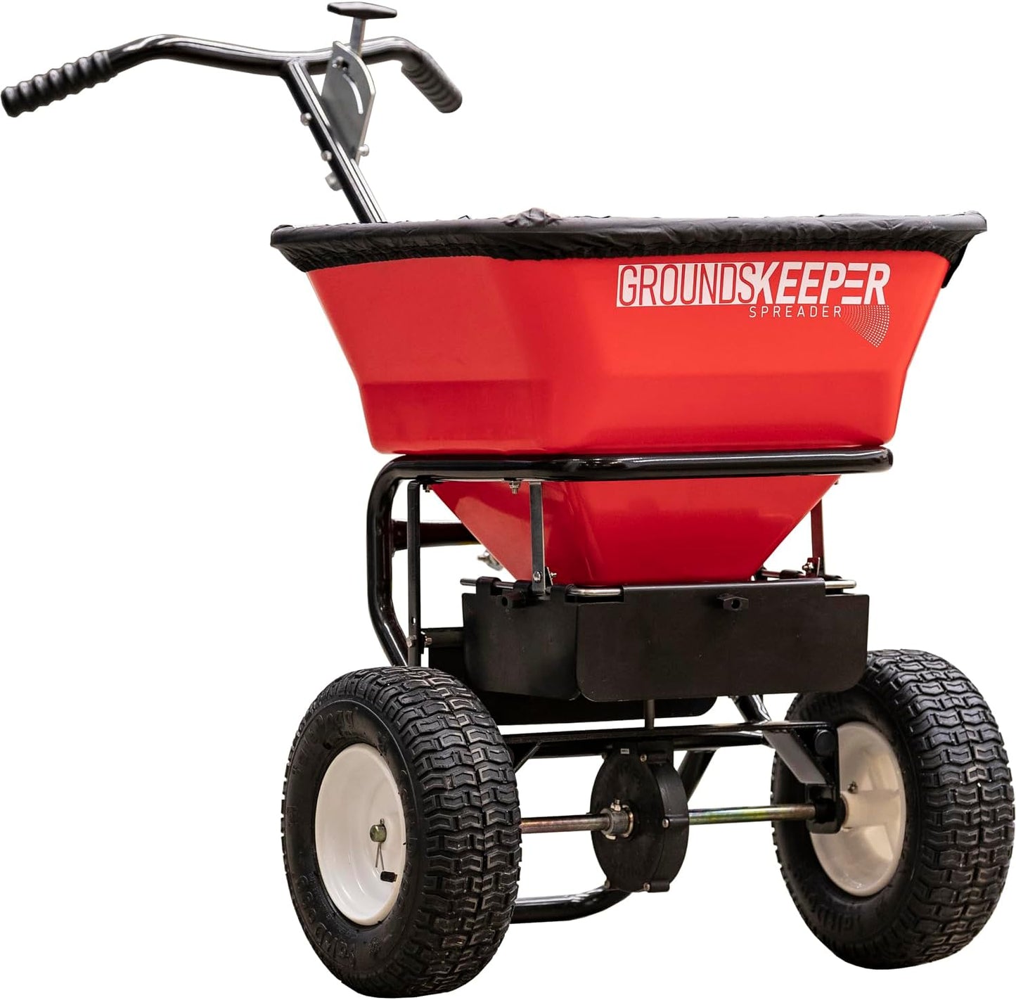 Buyers Products 3039632R Grounds Keeper Commercial All Season Walk Behind Push Spreader, 100lb Capacity, For Seed, Fertilizer, Salt & Snow Melt, Included Grate & Cover With Enclosed Gearbox