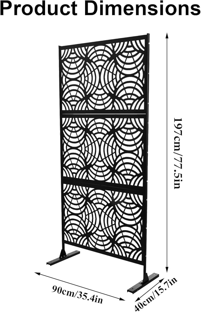 6.5FT Outdoor Metal Privacy Screen, Outdoor Privacy Panels, Freestanding Privacys Fence with Sturdy Stands, Durable Steel for Patio for Courtyard, Balcony, Garden and Other Indoor Places