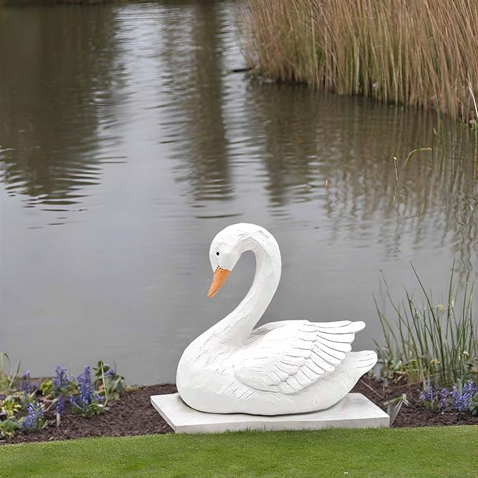 White Swan Figurine - Home Decor Exquisite Sculpture Resin，Artistic White Goose Statue Craft for Elegant Outdoor Garden and Yard Decoration, 7.48 Inches