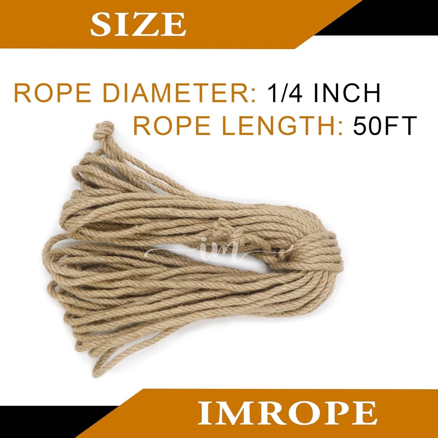 50 ft 1/4 inch (6mm) Jute Twine Rope, Clothesline Natural 4 Strands Jute Rope for DIY Arts Crafts, Garden, Home Decorating
