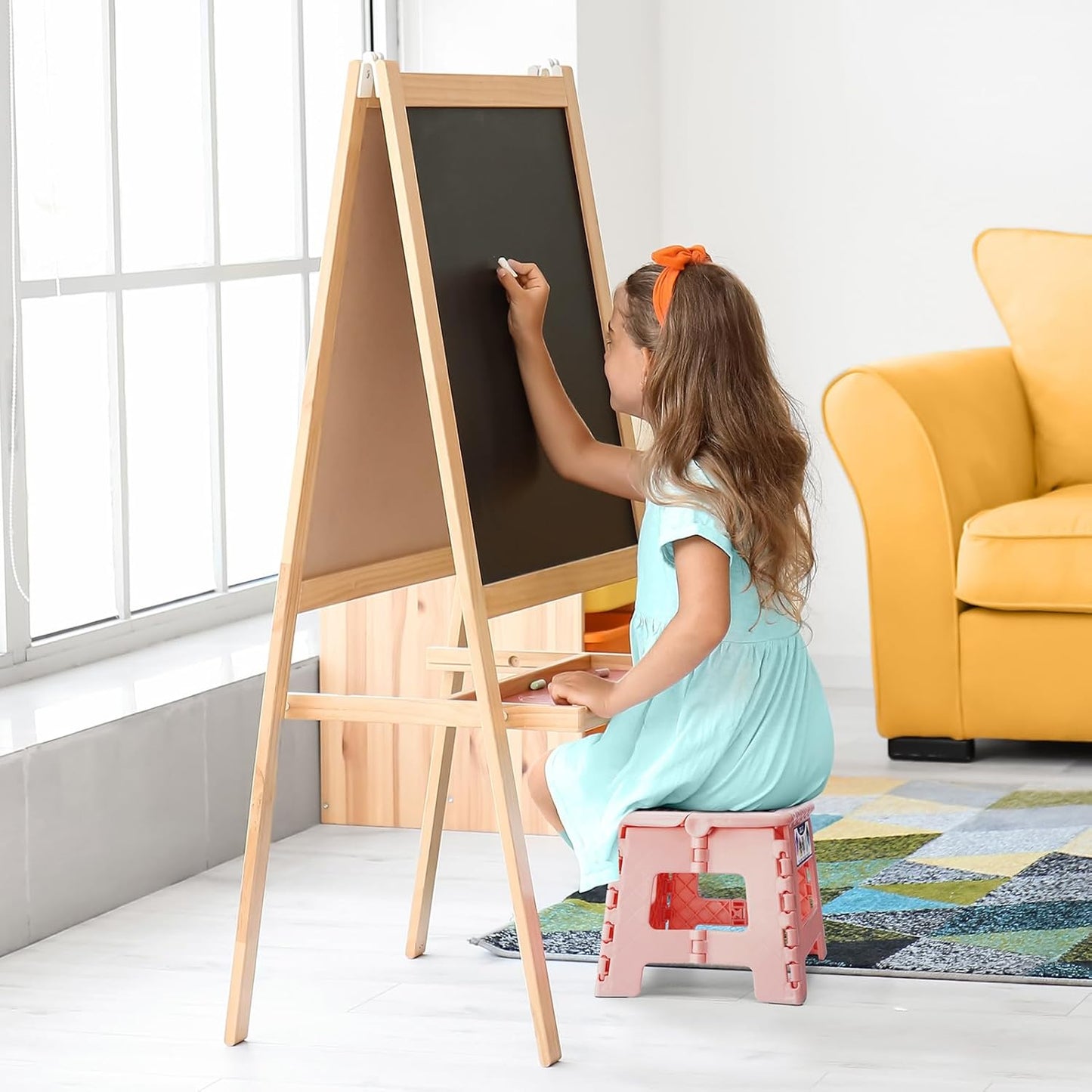 Delxo Folding Step Stool 9 Inch,Non-Slip Foldable Stools for Kids & Adults Up to 300 LBS,Kitchen Collapsible Fold Up Stepping Stool with Dotted 1 Pack,Pink