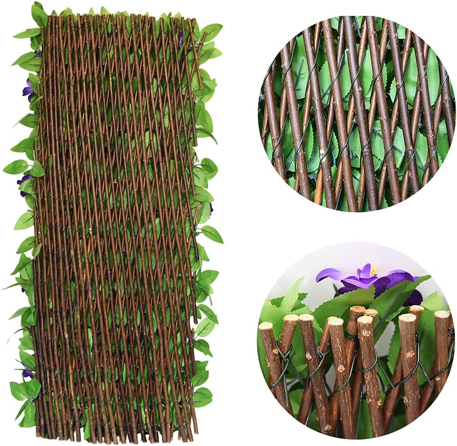 Expandable Fence Privacy Screen for Balcony Patio Outdoor,Decorative Faux Ivy Fencing Panel,Artificial Hedges (Single Sided Leaves)