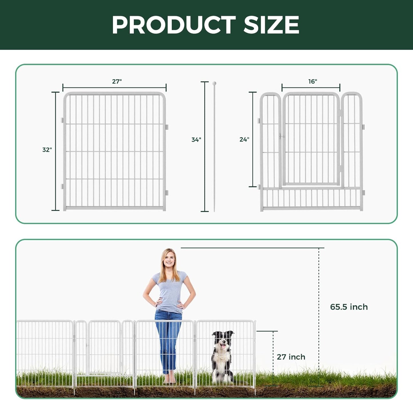 FXW Garden Fence Outdoor for The Yard – 32in(H) x 109.4ft(L) Heavy Duty Metal Animal Barrier for Dog and Rabbit, Decorative Dog Fence, 48 Panels, White