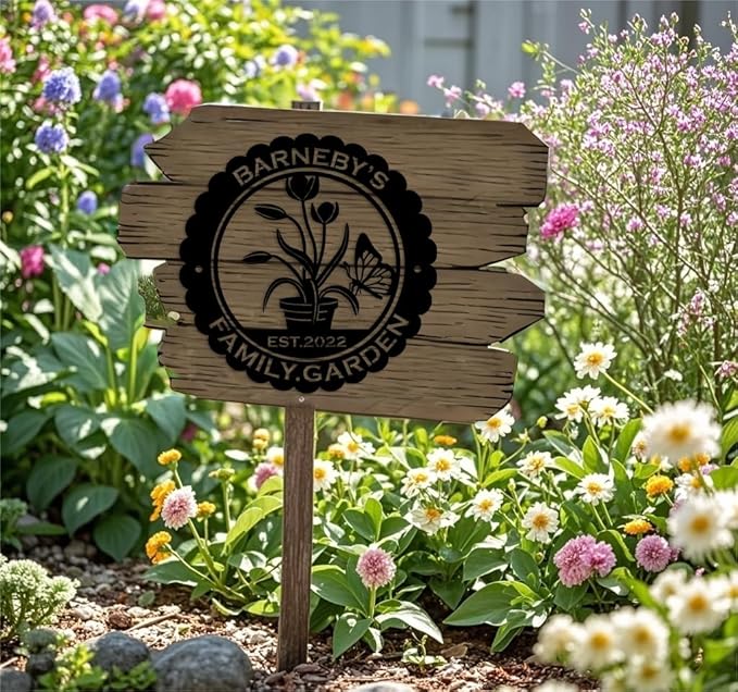 Custom Garden Metal Wall Art Personalized Garden Name Sign Yard Sign Decorative Outdoor Gardening Decor Gifts for Gardeners