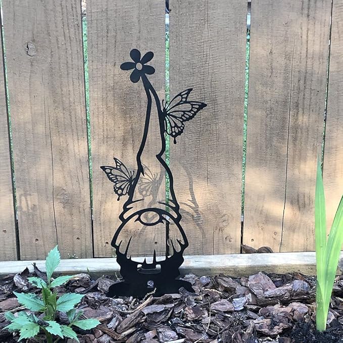 RealSteel Metal Garden Gnomes Outdoor – Steel 4 Pack Lawn Ornaments & Statues, Funny Yard Decor, Weatherproof Garden Decoration, Gift for Gardeners (Penny Vein)