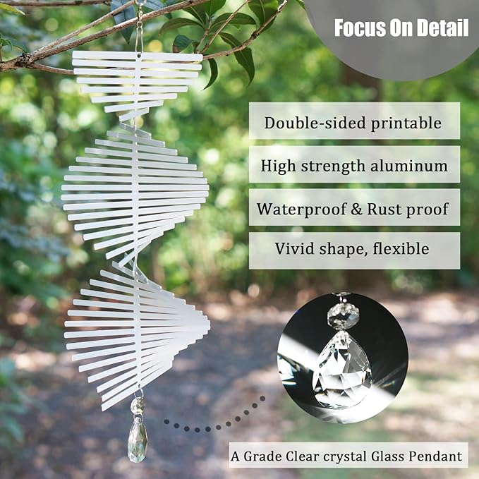 4Pack 11inch Sublimation Wind Spinner Blanks 3D Aluminum Metal Wind Sculpture Kinetic Spinners for Yard and Garden Indoor Art Ornaments Hanging Decoration (Rectangle Helix)