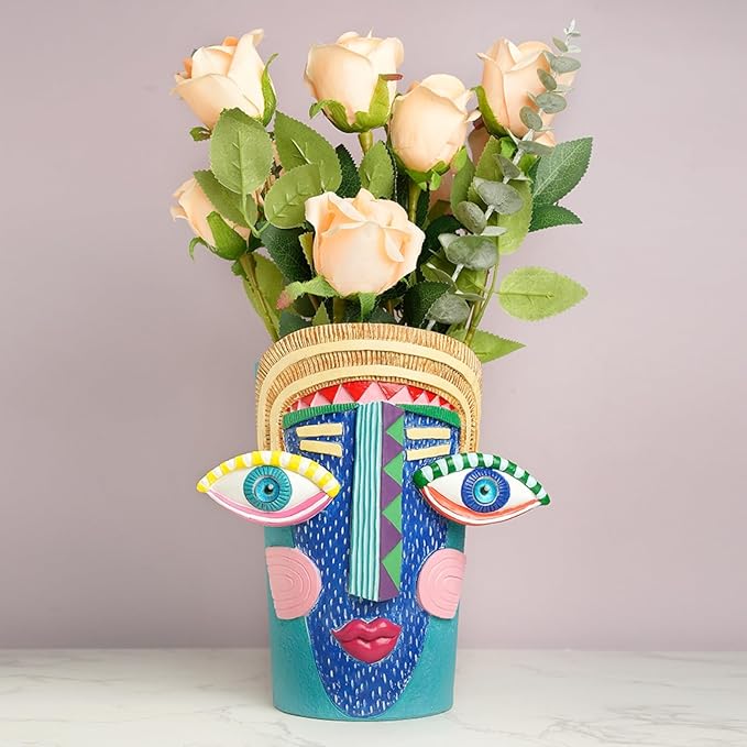 Picasso Abstract Face Planters Pots Unique Head Planter with Drainage Holes Handcrafted Resin Vases with Facial Expressions for Artistic Home Decor