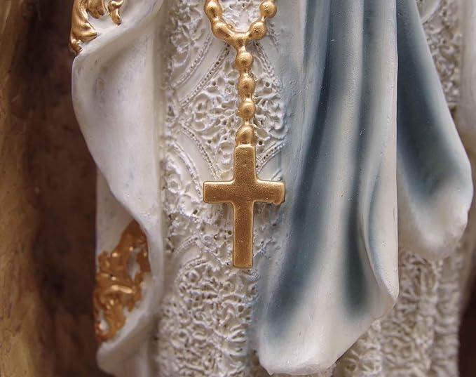 MeritMode Virgin Mary Collectible Figurines - Our Lady of Lourdes in Grotto Design, Handcrafted Resin Religious Gifts Decor for All Faiths, 12.5" H