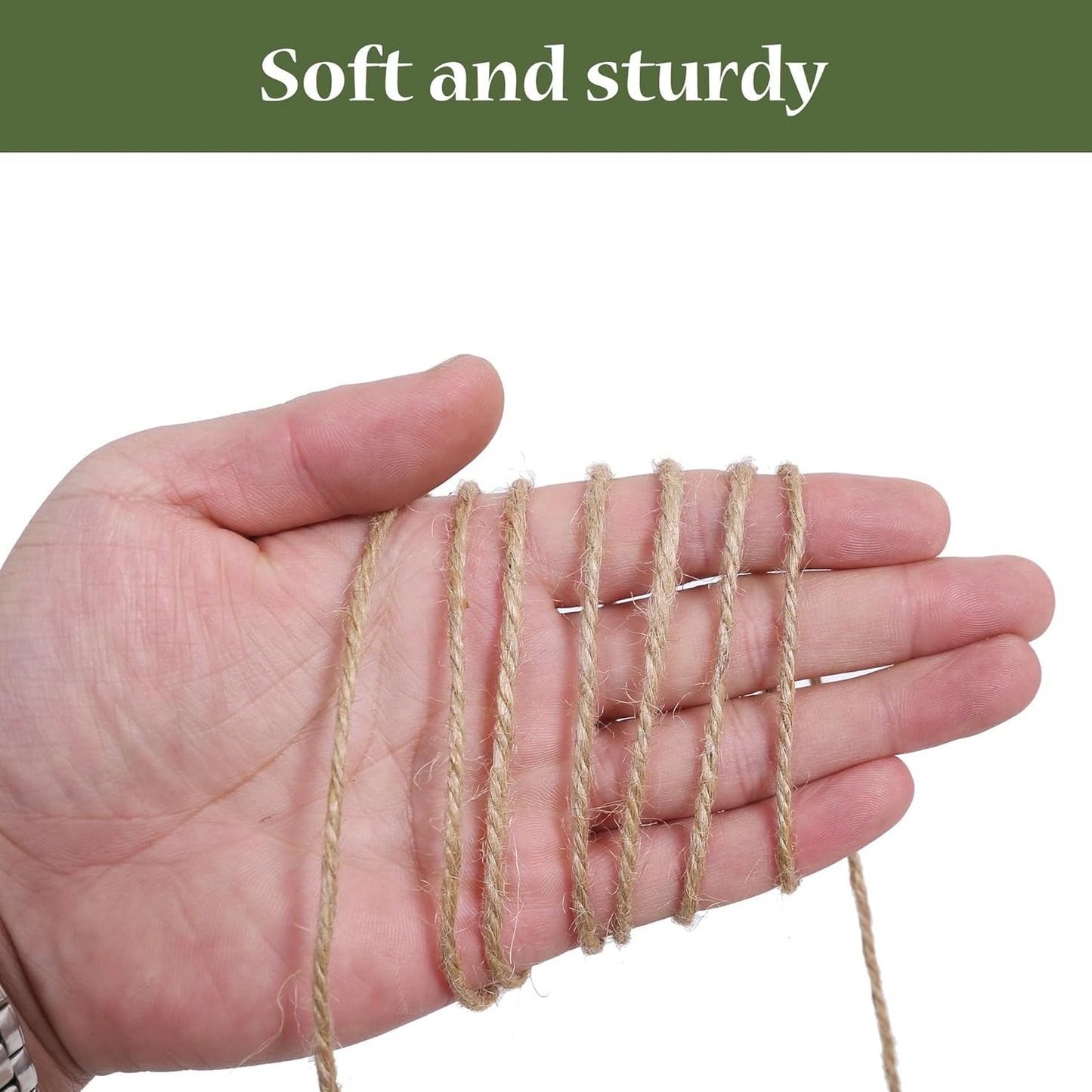 Natural Jute Twine 328ft 3mm,3Ply Twisted Thick Twine Rope Strong Jute String Roll for Crafts Gift Wrapping Gardening Home Decor Bundling Cat Scratching Post