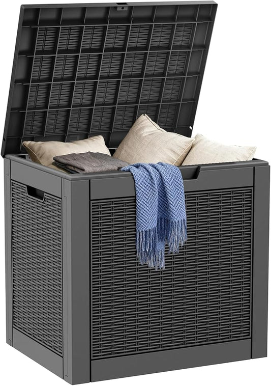 DRATO 31 Gallon Deck Box, Outdoor Storage Box for Patio Cushion, Garden Tools, Waterproof Resin Storage Box (Black)