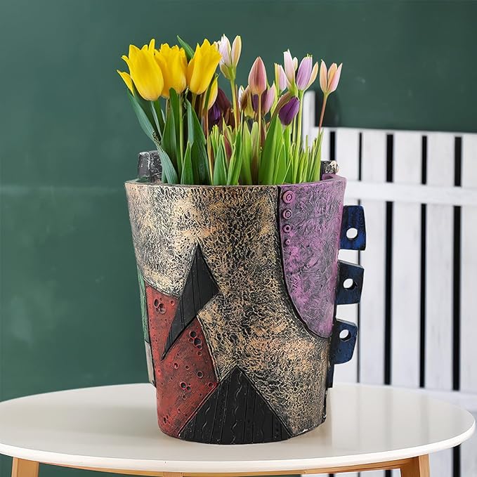 Picasso Brutalist Abstract Beauty Face Flower Pot Acolorful Art Resin Handmade Face Planters Pots Head for Home Art Decor Balcony Ornaments (Serious)