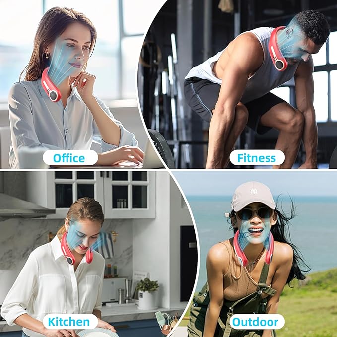 Portable Neck Fan,Hands Free Personal Wearable Bladeless Fan,6000mAh USB Rechargeable,360° Cooling,LED Display,4-Speeds,Birthday Gifts for Men Women Dad Mom,Stocking Stuffers Christmas Gifts (Red)