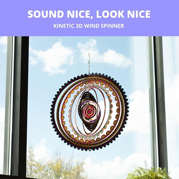 VP Home Sunrise Mandala Kinetic Wind Spinner for Yard and Garden Wind Spinner Outdoor Metal Large Hanging Mandala Decor 3D Garden Art Wind Sculpture Spinners