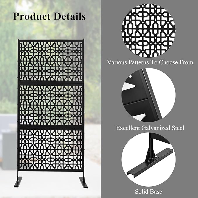 6.5FT Outdoor Metal Privacy Screen, Outdoor Privacy Panels, Freestanding Privacys Fence with Sturdy Stands, Durable Steel for Patio for Courtyard, Balcony, Garden and Other Indoor Places