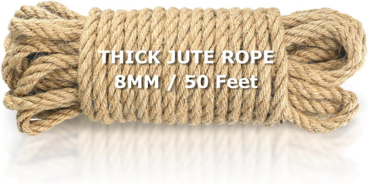Vanhench Jute String Rope 8mm x 50 Feet, Heavy Duty and Thick Twine Rope for Crafts Projects, Gardening, Bundling, Cat Scratcher Scratching Post Tree Gift Wrapping Arts & Crafts Christmas Decoration