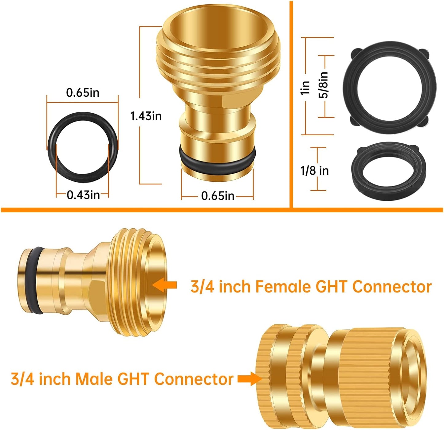 Garden Water Pipe Quick Connect, No-Leak 3/4 Inch GHT Thread Fitting Water Hose Female Adapter, Heavy-Duty Rust Resistant Brass Water Pipe Connector, Easy to Use (2 Female Connect ）
