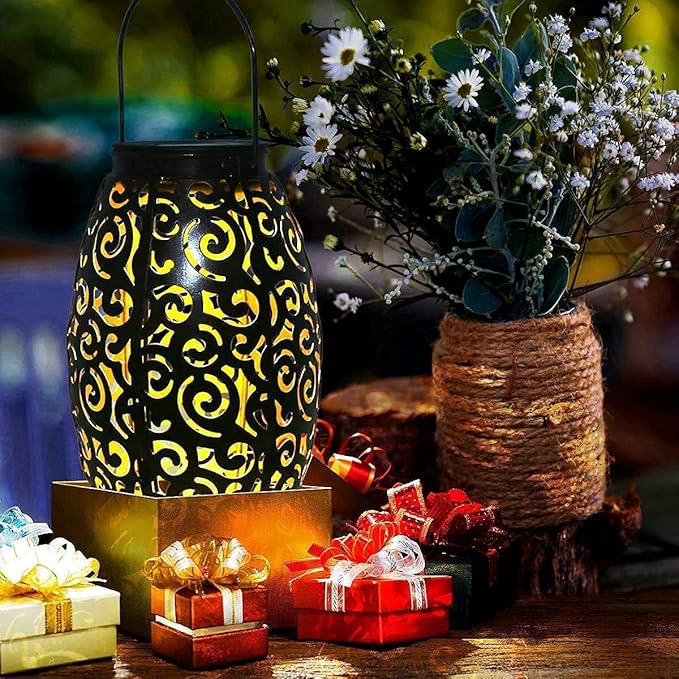 esgarden 2 Pack Upgraded 15 Lumens Outdoor Lanterns Gardening Gifts Patio Solar Lantern Hanging Powered Lights Waterproof Decorative Lamp Tabletop Decor Outside Decorations Table Christmas Gift Bronze