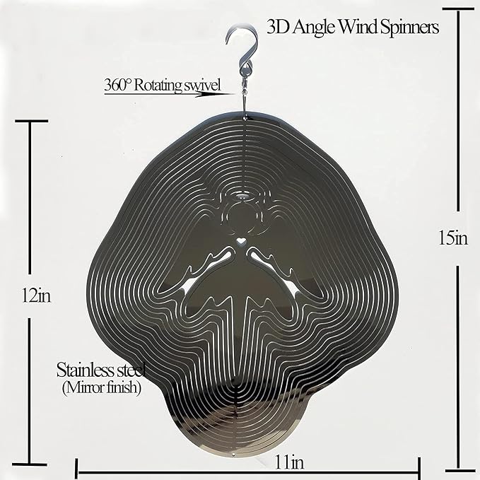 DJUAN Reflective Angel Wind Spinners Outdoor Garden Decor,Sparkly Angel Ornaments Bird Devices Deterrent to Scare Birds Away from Yard Patio Farm,Cherub Decor Metal Wind Spinners Gifts for Mom, Women