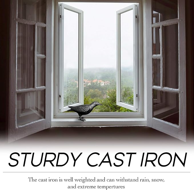 NACH Crow Decor, 4.5 x 11 x 3.5 inch, Cast Iron Black Raven Statue, Raven Decor for Outside - Head Up Crow Statue