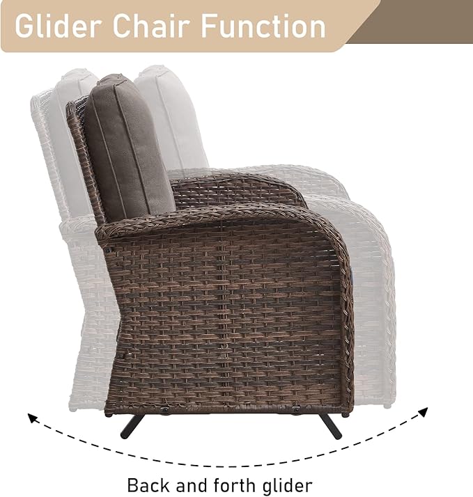 HUMMUH Patio Furniture 6-Piece PE Wicker Outdoor Conversation Set,All-Weather Rattan Swivel Chairs with Ottomans Glider Loveseat for Backyard,Poolside,Deck