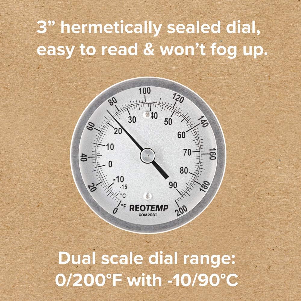 REOTEMP Heavy Duty Compost Thermometer - Fahrenheit and Celsius (36 Inch Stem), Made in The USA