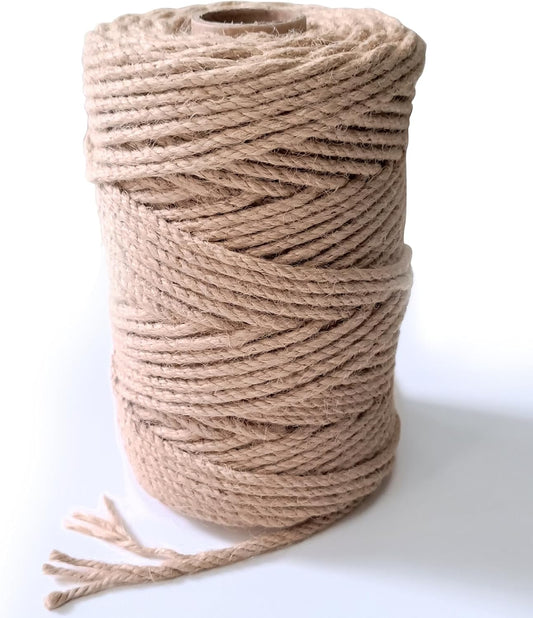 6mm Jute Twine String, 164 Feet 4 Ply Thick Heavy Duty Twine Rope for Crafts, Cat Scratching Post, Cats Toy Making, Gardening Plant, Packing, Bundling, Christmas, Wedding Decor