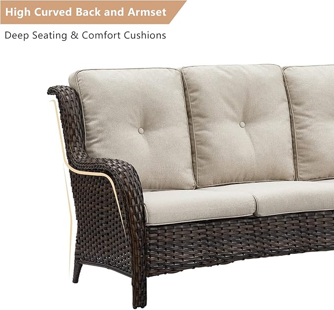 HUMMUH Patio Furniture with Fire Pit 4-Piece Wicker Outdoor Sectional Couch and Swivel Rocking Chairs, Propane Fire Pit Conversation Set for Garden, Backyard, Deck