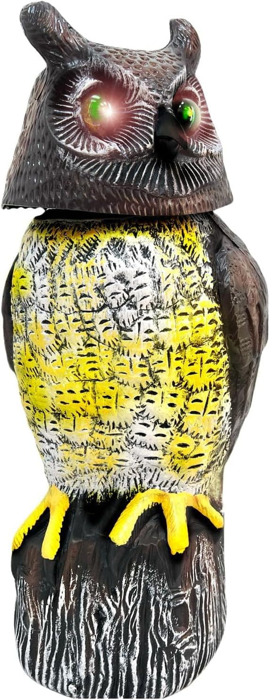 GIFTEXPRESS Owl Scarecrow Decoy - 17" Tall Solar Powered Rotating Head, Sound & LED Lights Pest Deterrent - Motion Sensing Bird & Rodent Repellent Statue - Outdoor Fake Scare Crow for Yard & Gardens