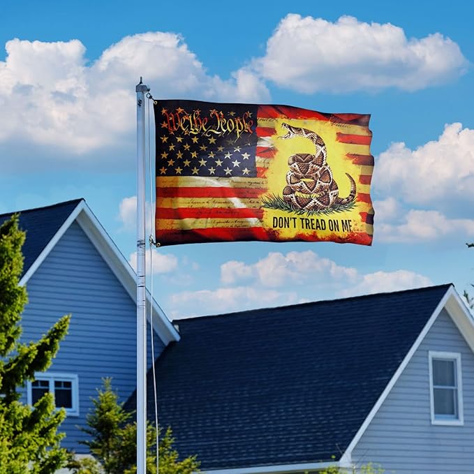 FLAGWIX 3x5 ft American Patriotic Gadsden Flag - Double Sided, Heavy Duty Canvas, Fade Resistant - Patriotic American House Flags, 4th of July Decorations For Indoor, Outdoor Decor Flag with Grommets