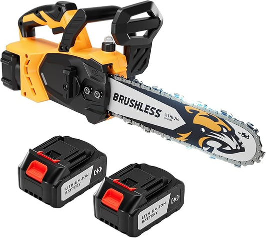 12-Inch Electric Chainsaw with 2 Battery Pack - Lightweight, High-Power 20V Cordless Chainsaw for Wood Cutting, Tree Trimming, and Yard Maintenance