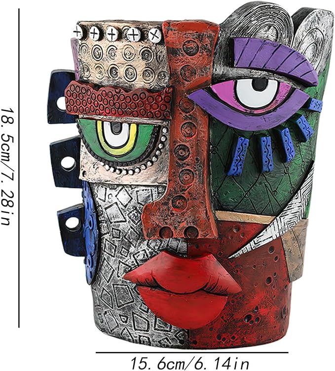 Picasso Brutalist Abstract Beauty Face Flower Pot Acolorful Art Resin Handmade Face Planters Pots Head for Home Art Decor Balcony Ornaments (Serious)