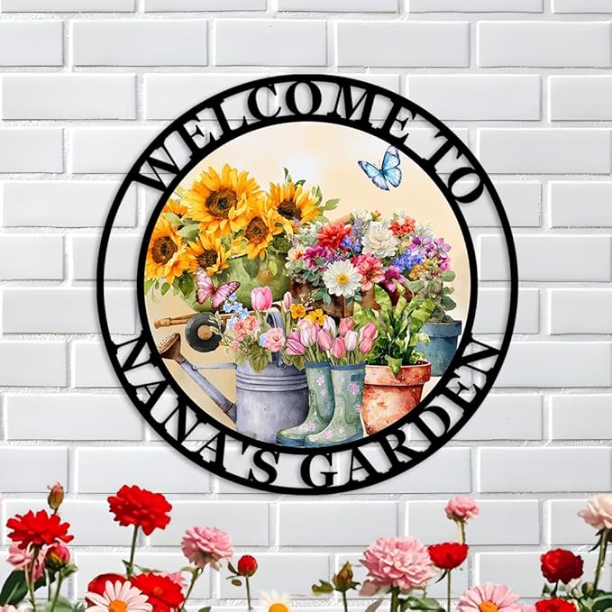 Custom Colorful Flowers Metal Garden Sign,Garden Tools Decor for Outside,Personazlied Last Name Signs,Outdoor Decor for Patio Lawn Backyard,Gardening Gifts style 20