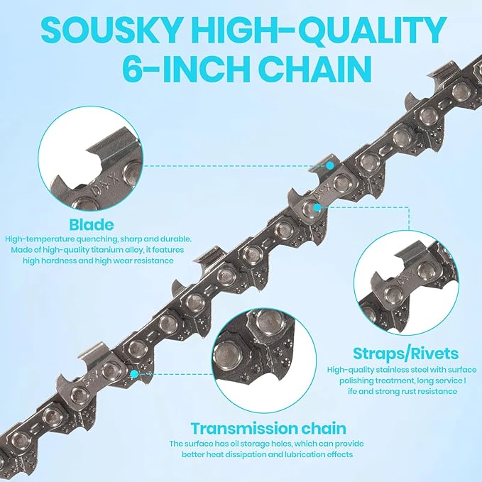 6 IN Chainsaw Chains, Chainsaw Blades 4 Pieces - 1/4" LP Pitch, .043" Gauge, 37 Drive Links, Replacement Chainsaw Chain Accessories for All 6 IN Cordless Electric Mini Chainsaws