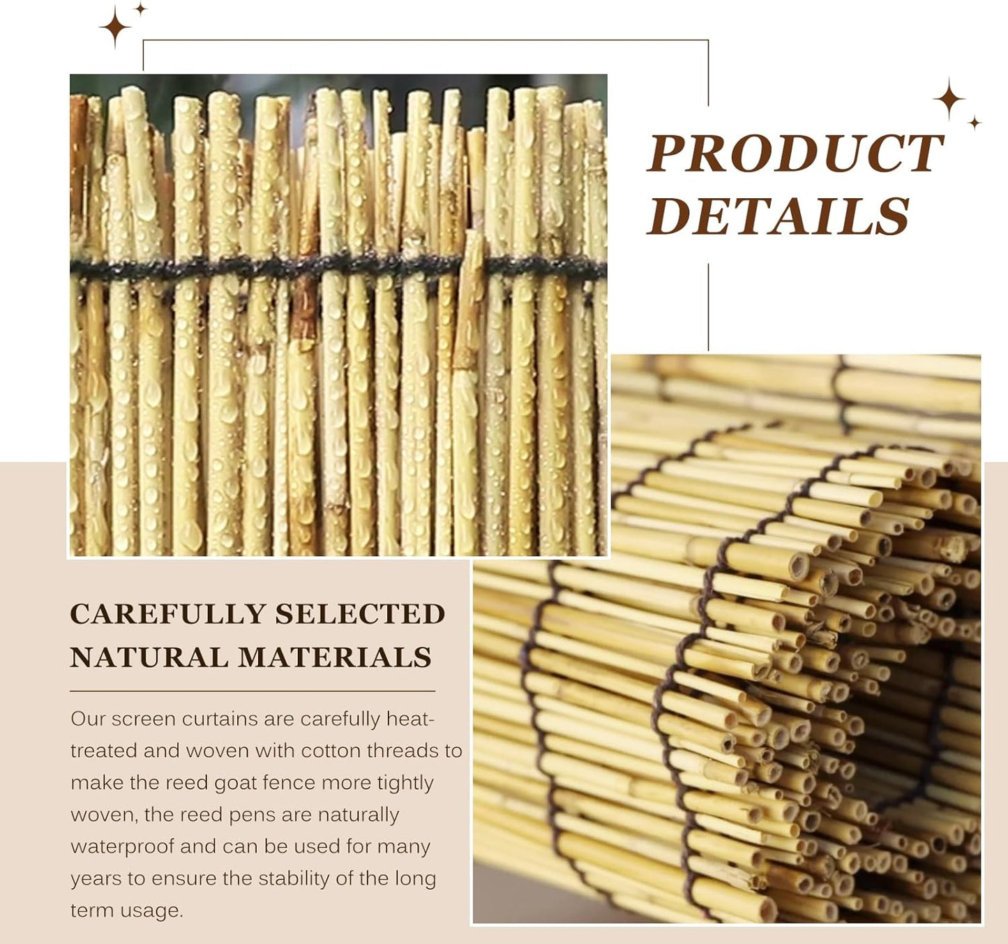 Natural Reed Fencing Rolls: Privacy Bamboo Fence 3/4/5/6ft High Roll Reed Screen, Decorative Bamboo Fencing for Outdoor Balcony Patio Garden Backyard,with Cable Zip Ties (Nature, 5x10ft)