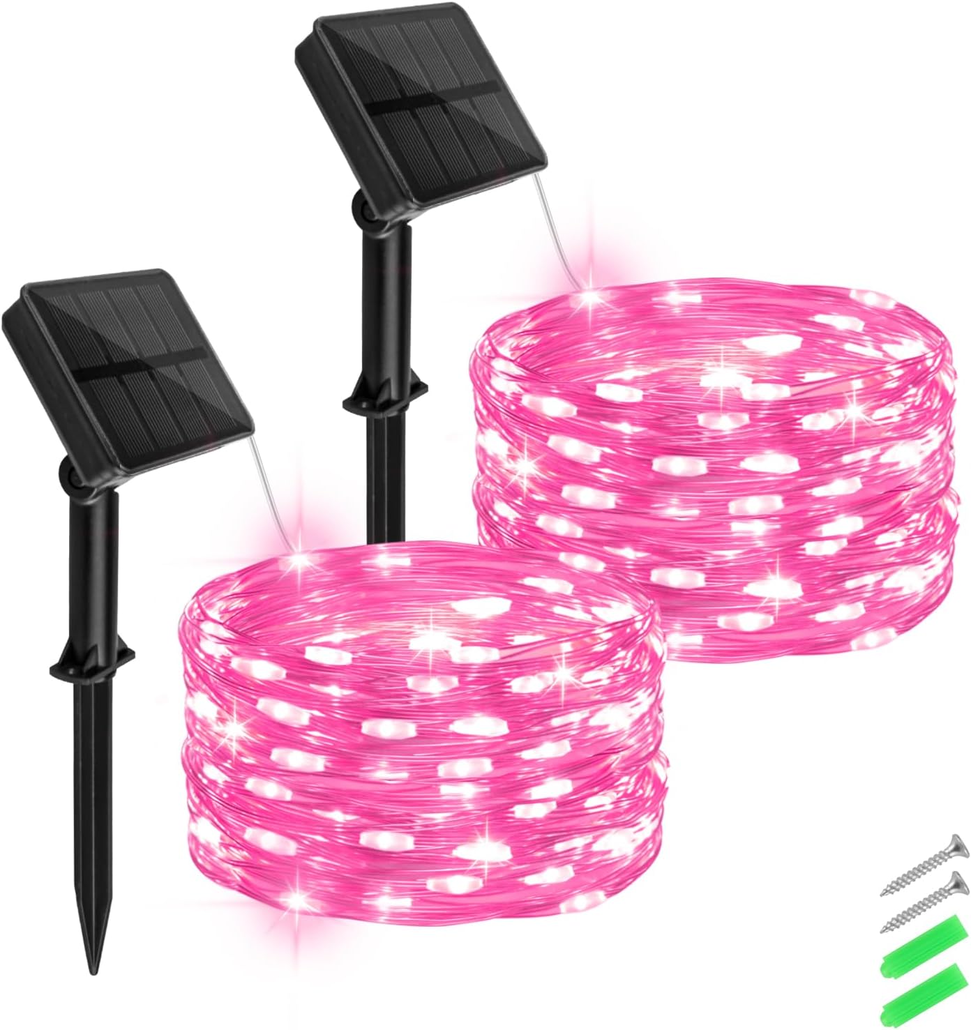 Solar Fairy Lights Pink Outdoor Waterproof,16.4ft 50LED Solar String Lights Pink for Outside 8 Modes 2 Packs for Girls Patio Backyard Garden Deorations Pink