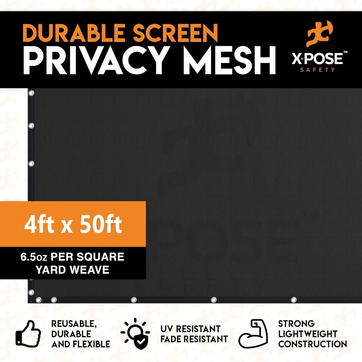 Xpose Safety Privacy Fence Screen 4’ x 50’ – Heavy Duty Black Mesh with 90% Visibility Block, UV Protection – Includes Cable Ties – for Garden, Yard, Nursery, Kennel, Dog Run, Greenhouse