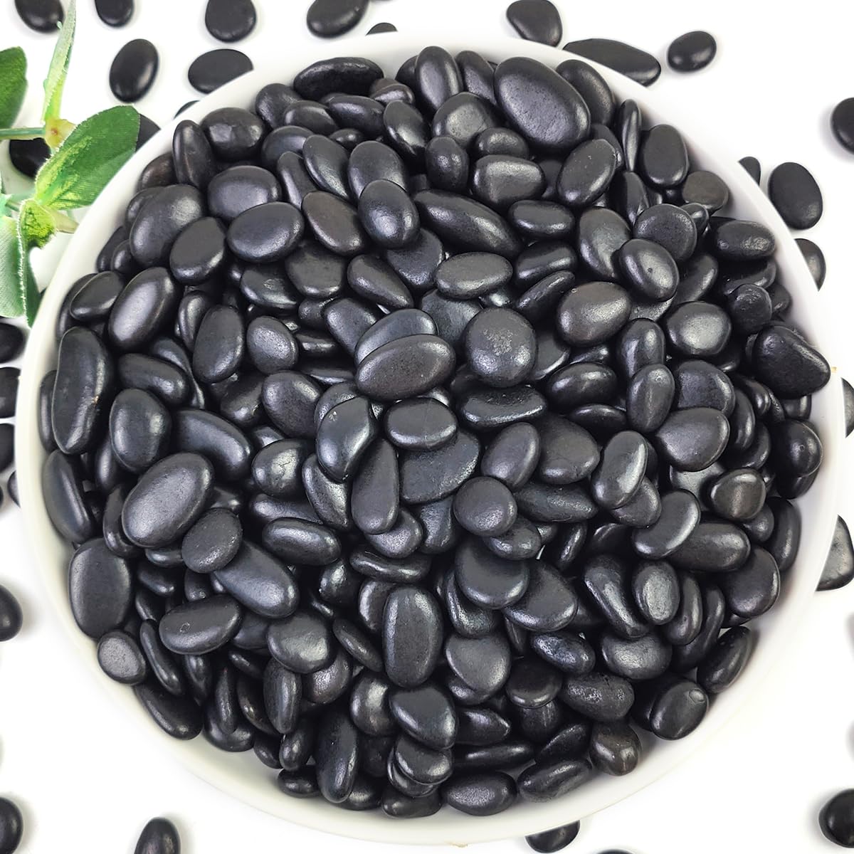 2LB Succulent and Cactus Black Pebbles, 3/8 Inch Natural Decorative Polished Stones, River Rocks for Indoor Plants, Vases, Planters and Outdoor Gardening
