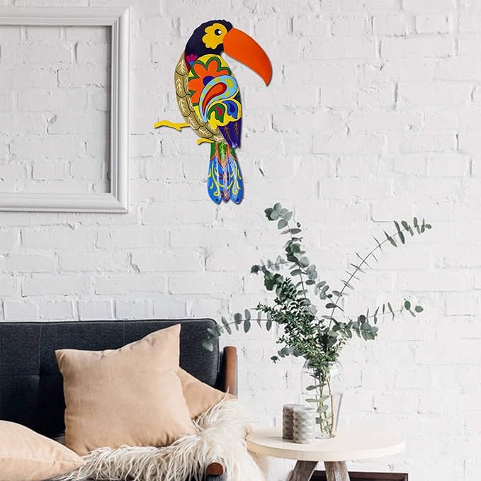 Large Metal Hornbill Wall Decor, Vivid Colorful Bird Art Wall Hanging for Indoor Outdoor Home Bedroom Office Garden (Orange)