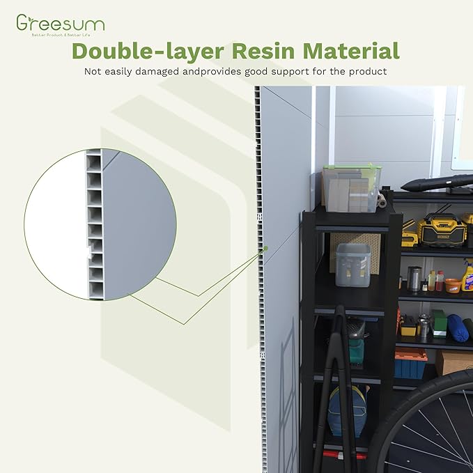 Greesum 6x8FT Plastic Outdoor Storage Shed with Floor, Resin Sheds with Lockable Double Door, Windows & Vents, All-Weather Tool Sheds for Garden, Backyard, Patio, Light Gray