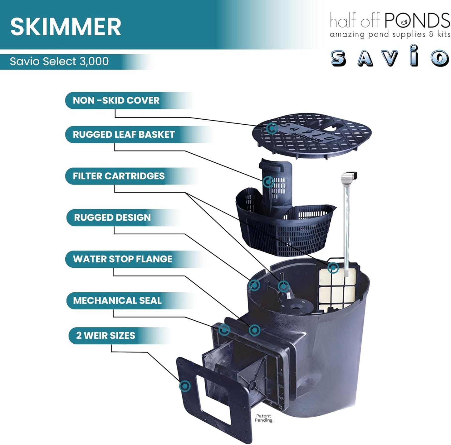 HALF OFF PONDS Savio Select 3,000 GPH Submersible Pump Pond Kit with 20' x 20' PVC Plastic Pond Liner for Water Garden & Koi Pond