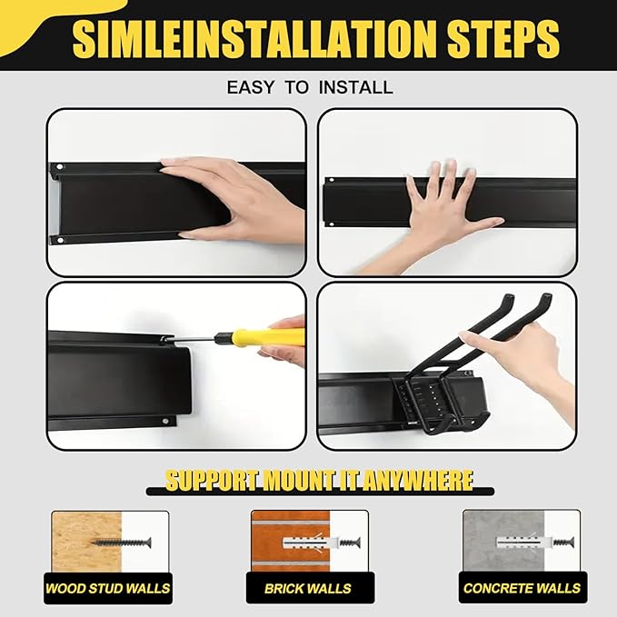 64'' Garage Tool Organizer Wall Mount, 18 PCS Adjustable Garden Tool Hanger Rack, Garage Hooks Heavy Duty, Shovel Holder Wall Mount, Storage Hooks for Hanging in Garage