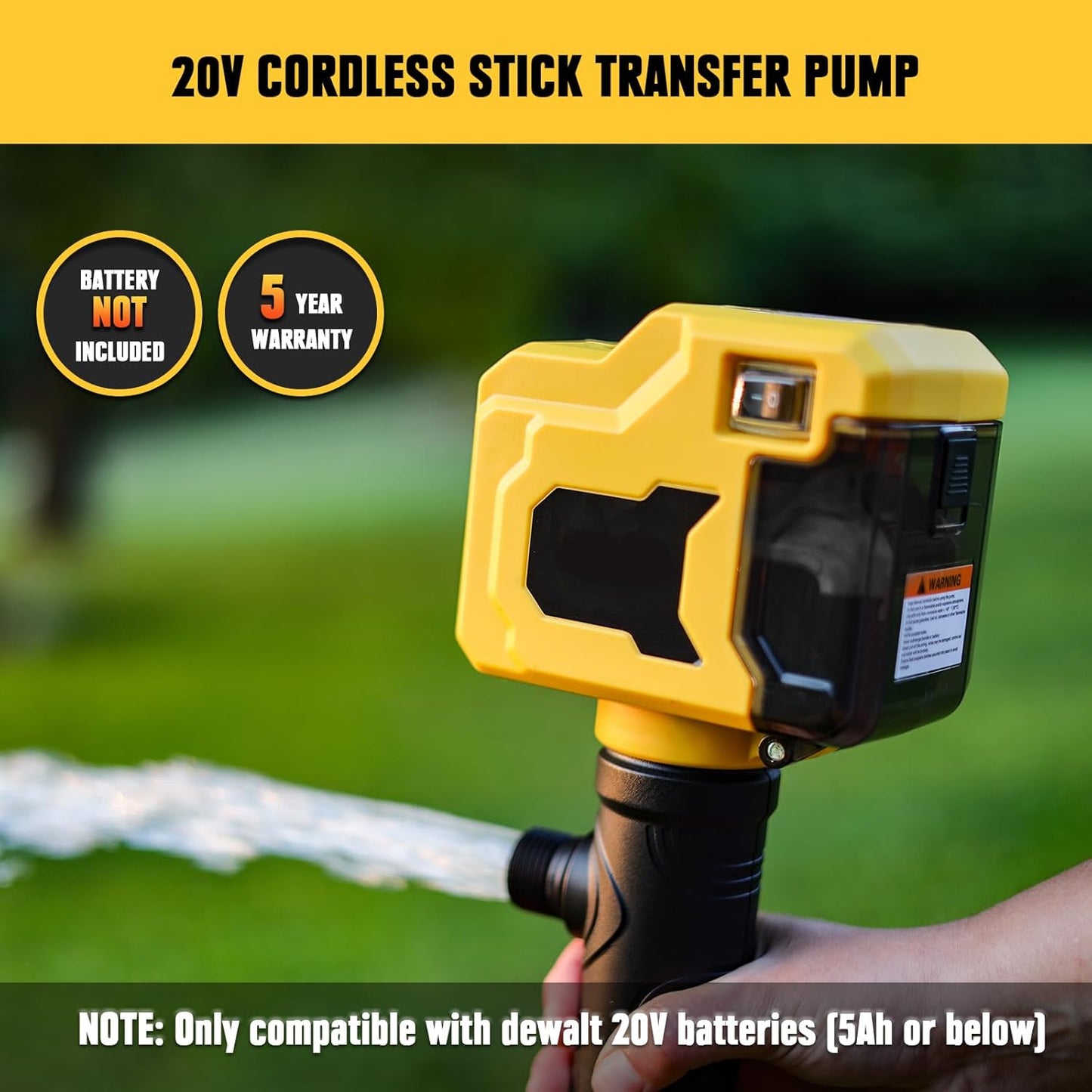Cordless Stick Water Transfer Pump Compatible with Dewalt 20V Battery(Tool Only, No Battery), 720GPH Brushless Portable Deep Well Submersible Utility Sump Pump for Pool Garden Pond
