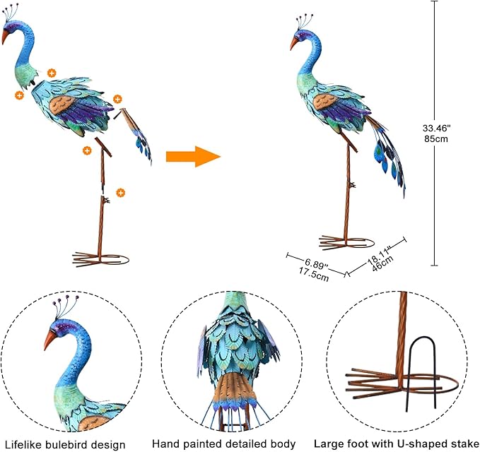 Nacome Metal Peacock Statues for Garden Decor: Outdoor Sculptures Clearance Lawn Ornaments for Patio Balcony Front Backyard - Unique Gifts for Grandma Mom